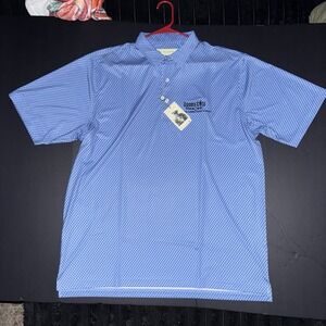 NWT Men's Large Donald Ross Polo Shirt Blue Geometric Queen City Short Sleeve